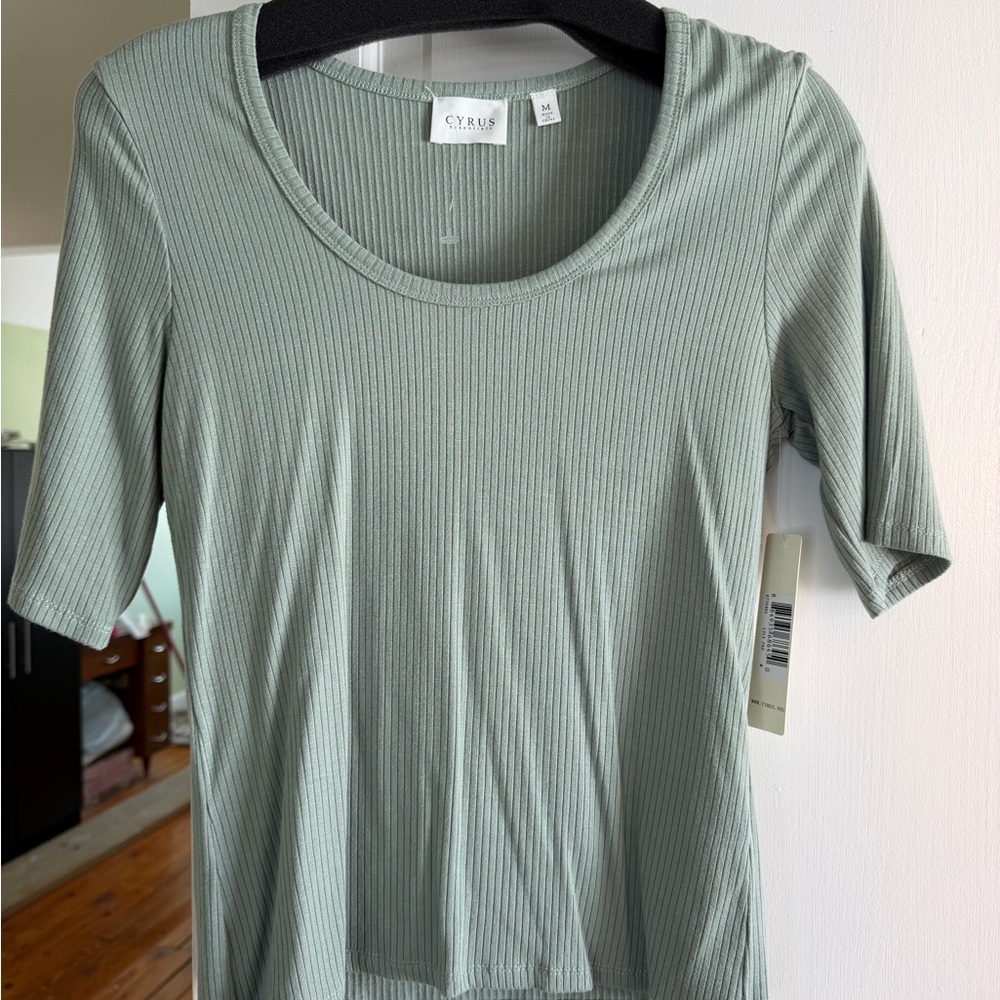 Cyrus Ribbed Scoop Tee in Sage